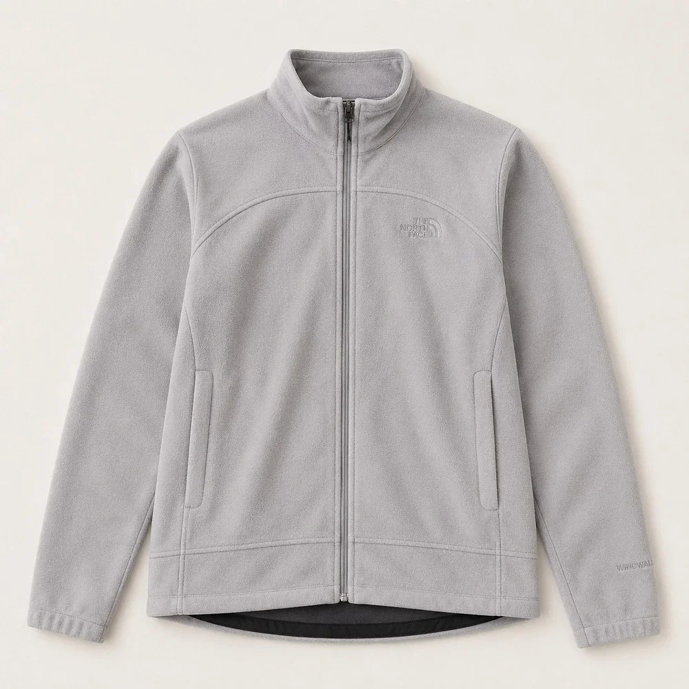 THE NORTH FACE Men's Large Windwall Fleece Jacket Full Zip Light Gray Lined